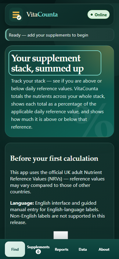VitaCounta home screen